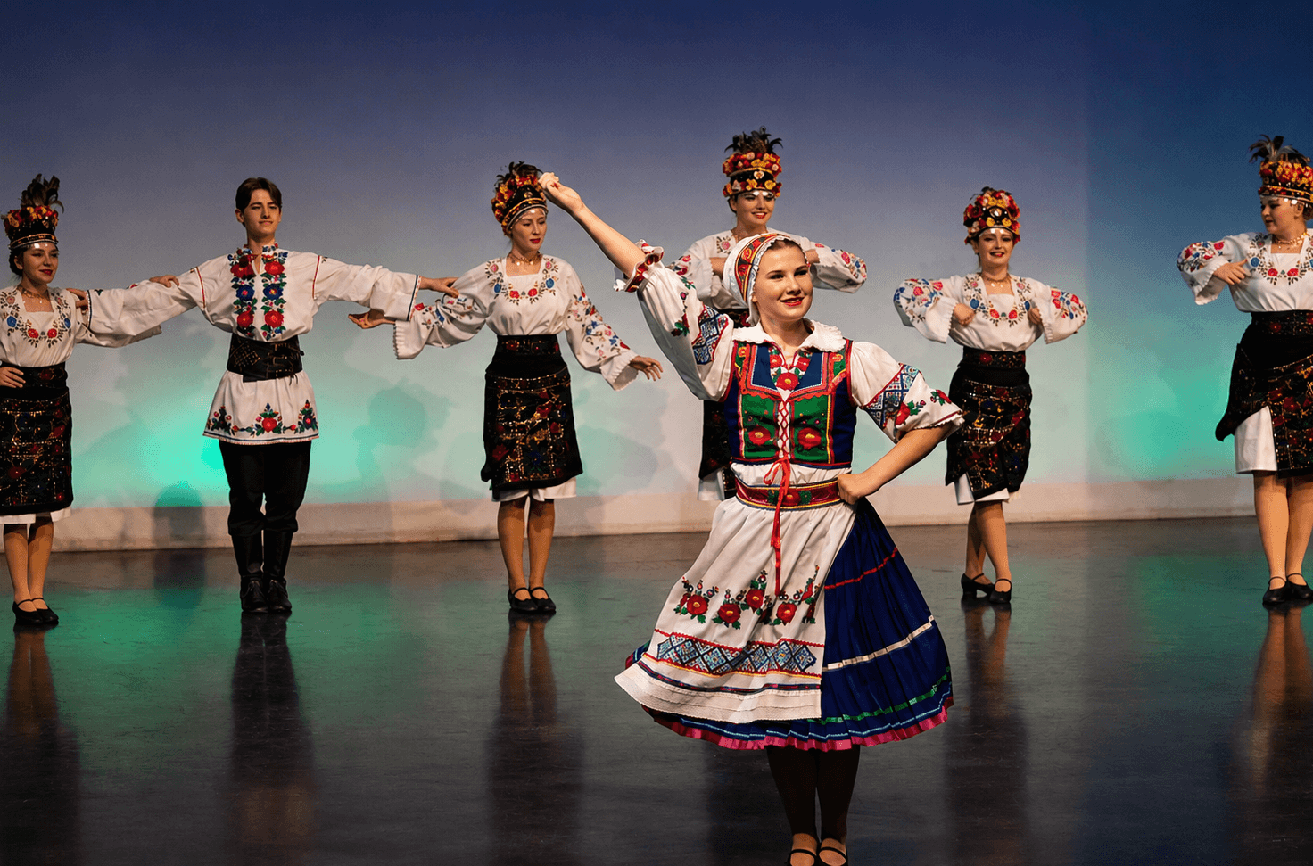 Traditional Ukrainian folk dance performance on stage